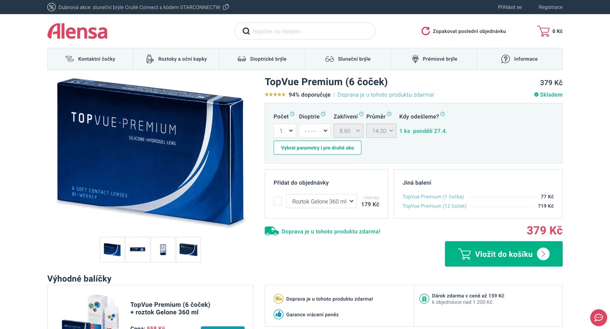 Alensa – Eshop na míru | Jonas Kopp, tvorba eshopů Ukázka eshopu Alensa – eshop na míru s kontaktními čočkami a brýlemi | Jonas Kopp