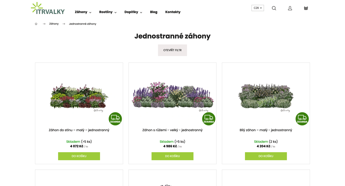 iTrvalky – Eshop zahradních rostlin na míru | Jonas Kopp, tvorba eshopů Ukázka eshopu iTrvalky – eshop předpřipravených záhonů s pokročilou filtrací | Jonas Kopp