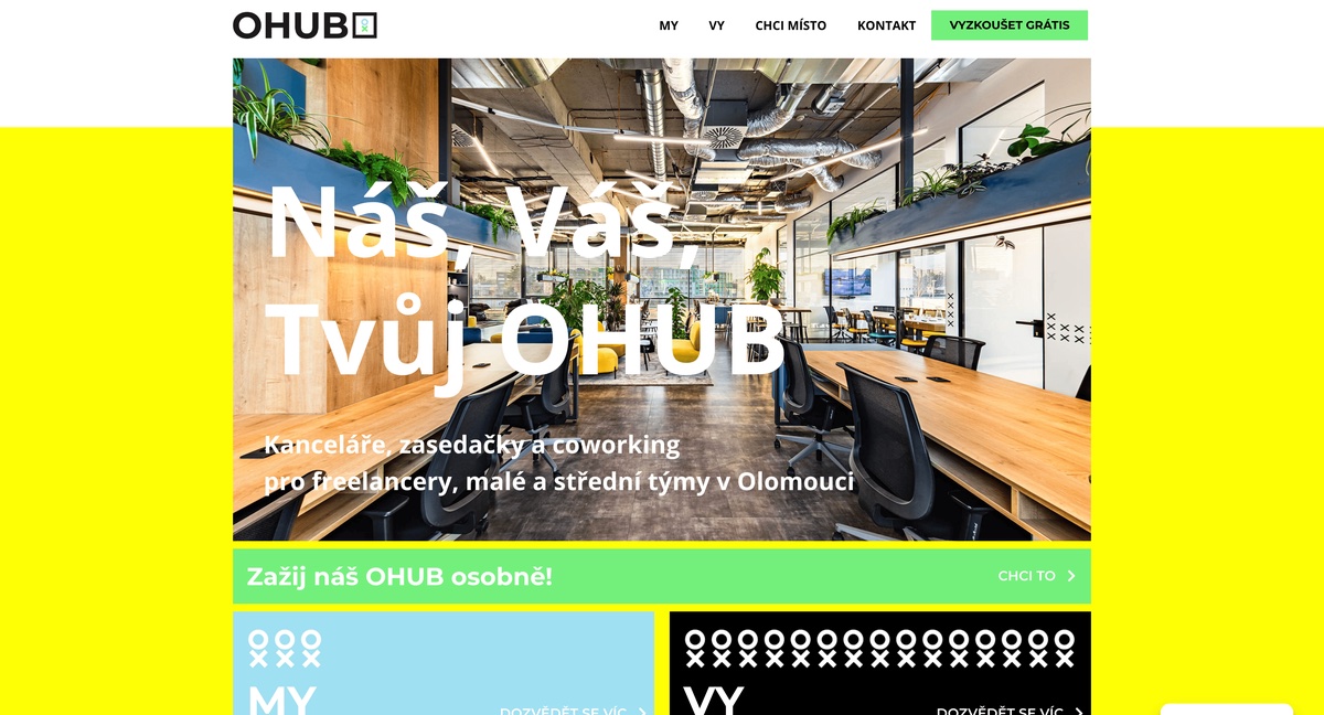 OHUB Coworking – Webová aplikace na míru | Jonas Kopp, vývoj aplikací Ukázka aplikace OHUB Coworking – webová aplikace pro rezervaci kanceláří a zasedaček, Olomouc