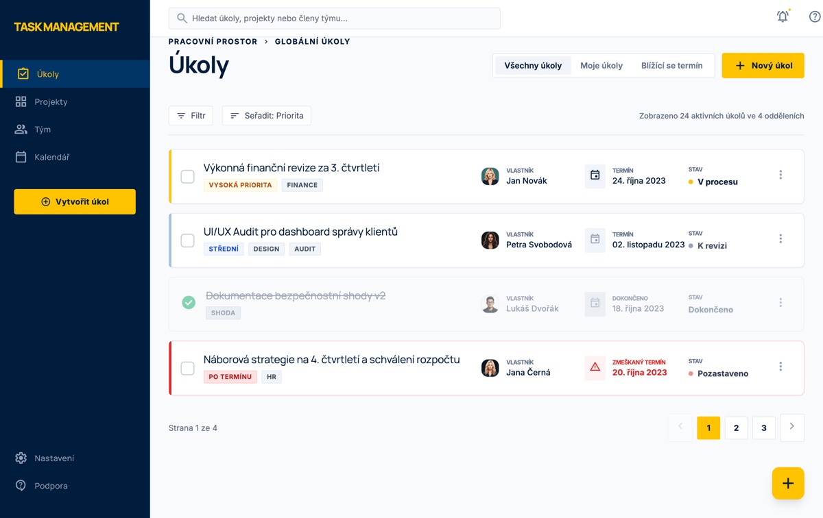 Interní task management – Webová aplikace na míru | Jonáš Kopp Ukázka interního úkolovacího systému – webová aplikace pro správu úkolů ve firmě