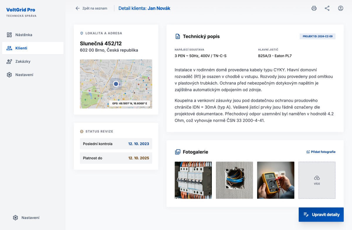 VoltGrid – Webová aplikace pro elektrikáře | Jonáš Kopp Ukázka aplikace VoltGrid – správa zakázek a klientů pro elektrikáře